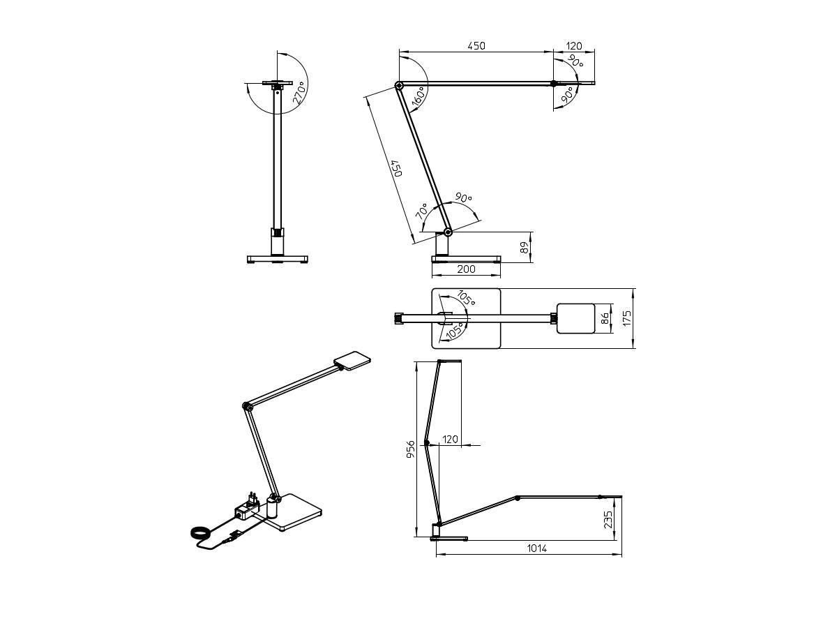 Novus Attenzia task LED Tischlampe Standfuß schwarz (740+1298+000) technische Zeichnung Novus Attenzia task LED Tischlampe Standfuß schwarz (740+1298+000) technische Zeichnung