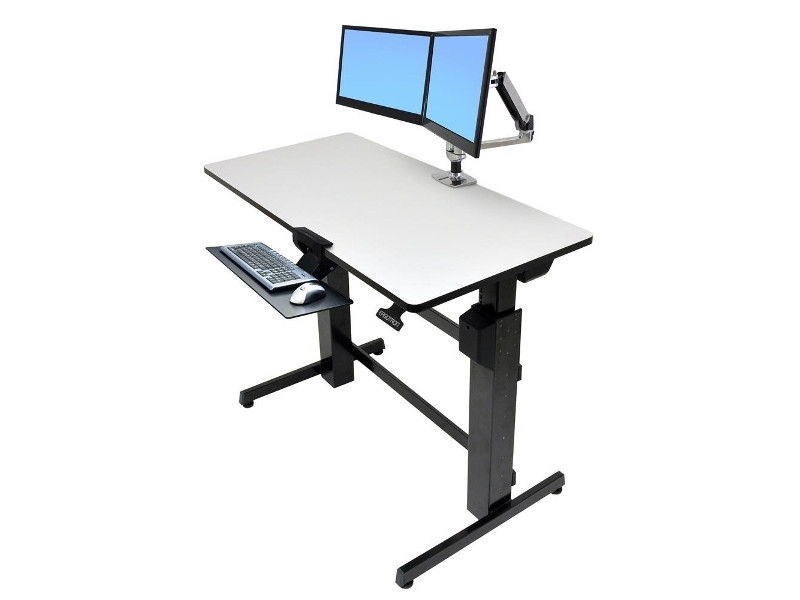 Ergotron WorkFit-D Steh-Sitz-Arbeitsplatz hellgrau (24-271-926) mit Monitorhalterung
