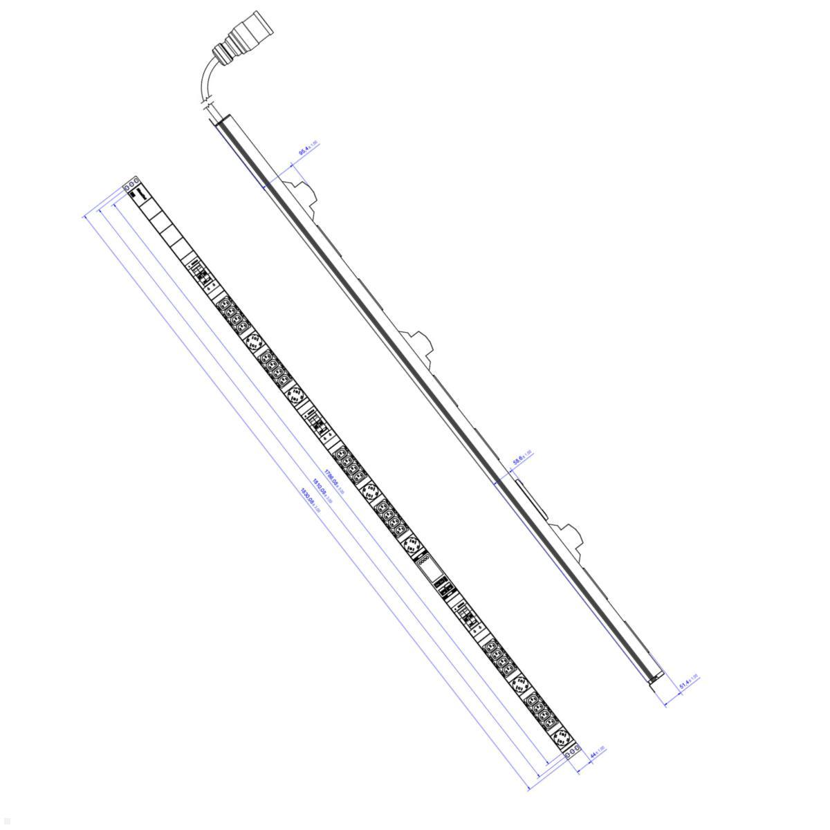 Bachmann BN ESSENTIAL Metered - 32/5p Rack PDU mit 24xC13, 6xCEE7/3 & Display (BM0024229), Zeichnung