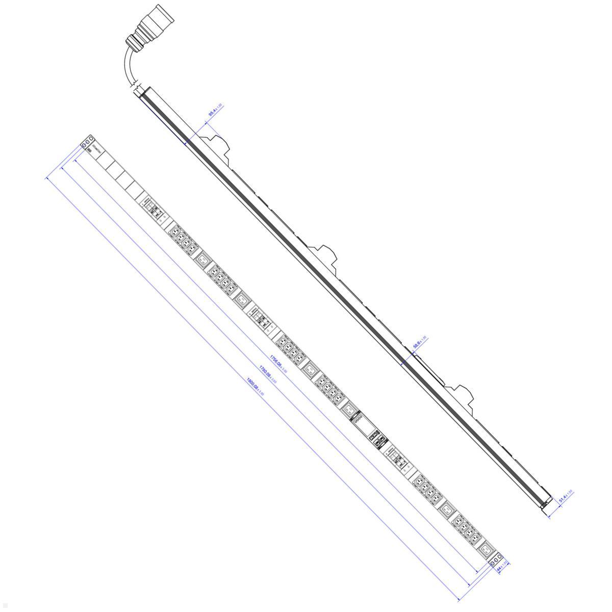 Bachmann BN ESSENTIAL Metered - 32/5p Rack PDU mit 24xC13, 6xC19 & Display (BM0024228), Zeichnung