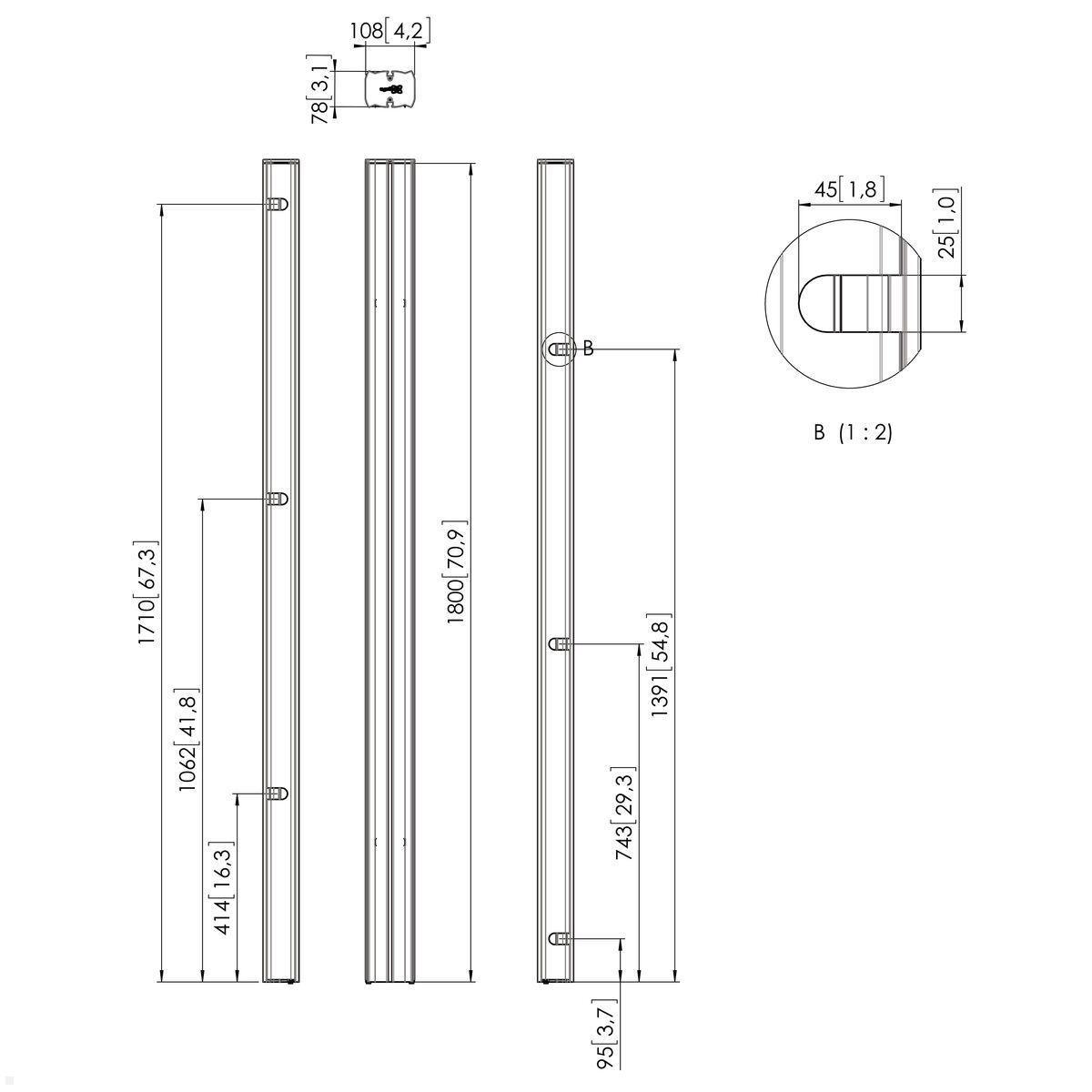 Vogels Connect-it PUC 2718 - 180 cm Säule für Bodenhalterung, silber, Zeichnung Maße Vogels Connect-it PUC 2718 - 180 cm Säule für Bodenhalterung, silber, Zeichnung Maße