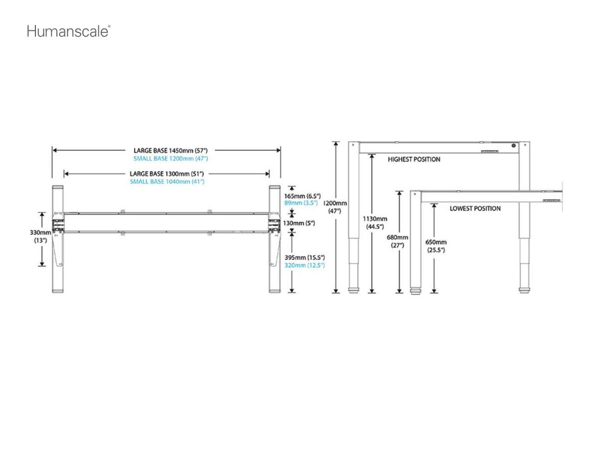 Humanscale FLOAT Steh-Sitz Arbeitsplatz / Tisch FTWR626016WHFS, silber technische Zeichnung Humanscale FLOAT Steh-Sitz Arbeitsplatz / Tisch FTWR626016WHFS, silber technische Zeichnung