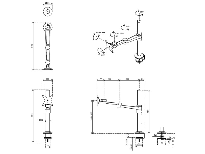 Dataflex 58.122 Viewlite Tischhalterung Monitorarm Zeichnung Dataflex 58.122 Viewlite Tischhalterung Monitorarm Zeichnung