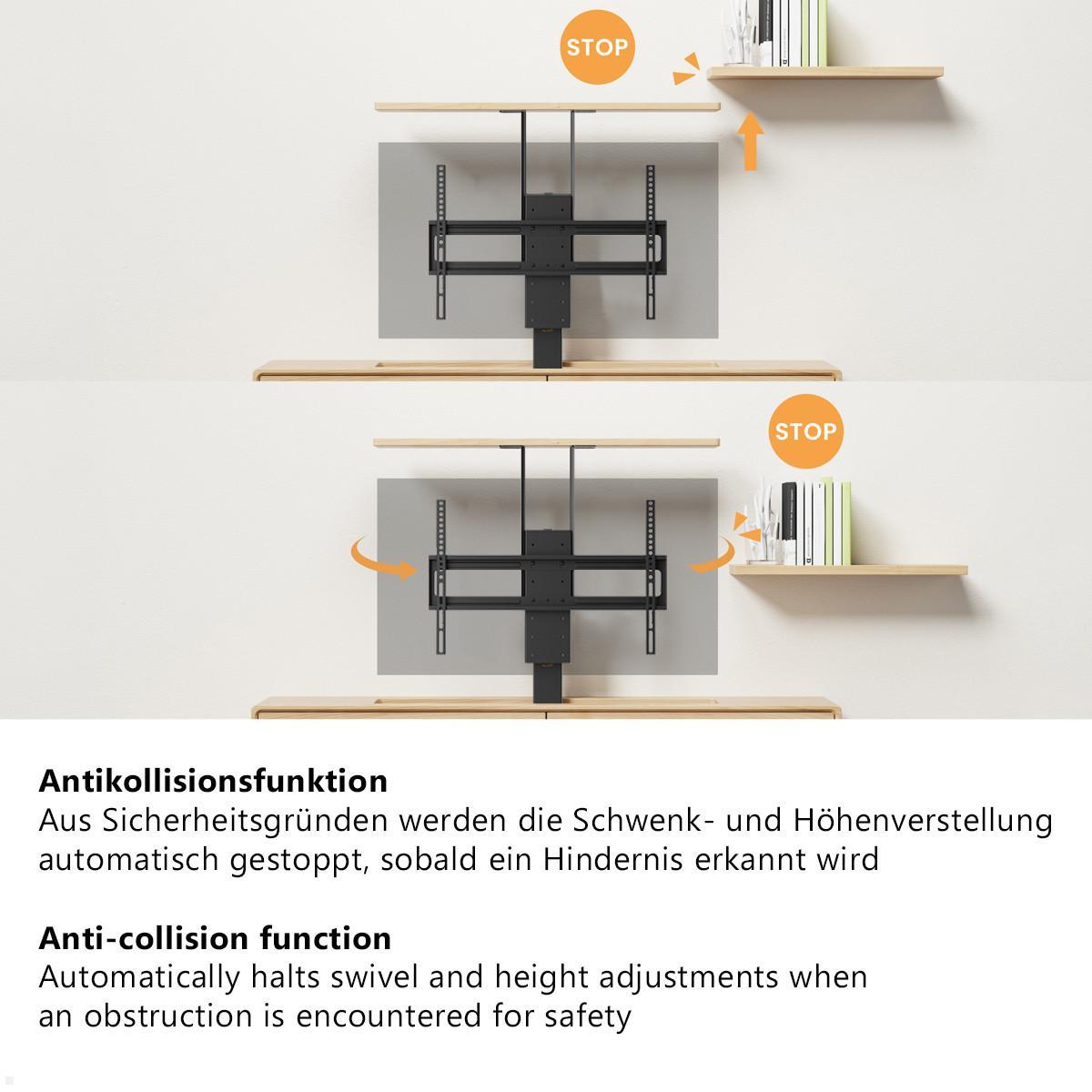 MonLines MLS041B Einbau TV Lift schwenkbar, 37-80 Zoll, 1050mm, schwarz, ausfahrbarer TV Lift Möbeleinbau