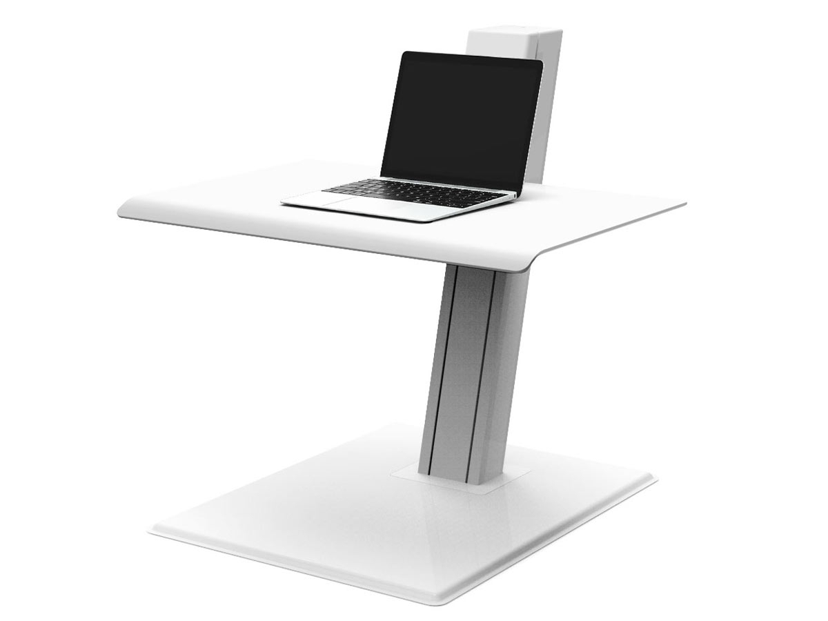 Humanscale QuickStand Eco Single Steh-Sitz Arbeitsplatz, weiß mit Laptop Humanscale QuickStand Eco Single Steh-Sitz Arbeitsplatz, weiß mit Laptop