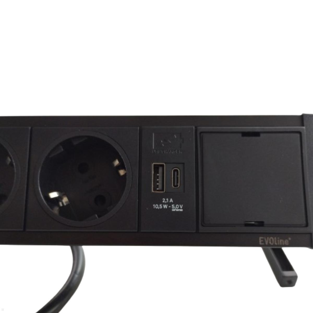 EVOline DockSquare 2-fach Steckdose USB-A/C, Leermodul und Befestigungszwinge, Detail EVOline DockSquare 2-fach Steckdose USB-A/C, Leermodul und Befestigungszwinge, Detail