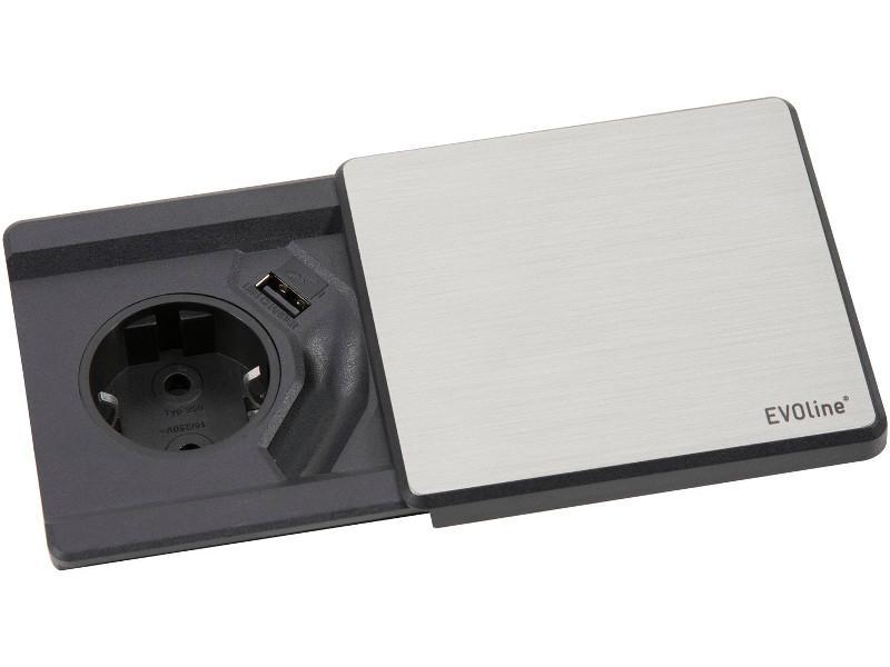EVOline Square80 Einbausteckdose 1x Schuko mit USB Edelstahl-Optik EVOline Square80 Einbausteckdose 1x Schuko mit USB Edelstahl-Optik