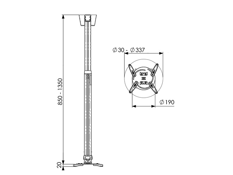 Vogels PPC 1585 Projektor Deckenhalterung 850-1350mm 15kg, Skizze Vogels PPC 1585 Projektor Deckenhalterung 850-1350mm 15kg, Skizze