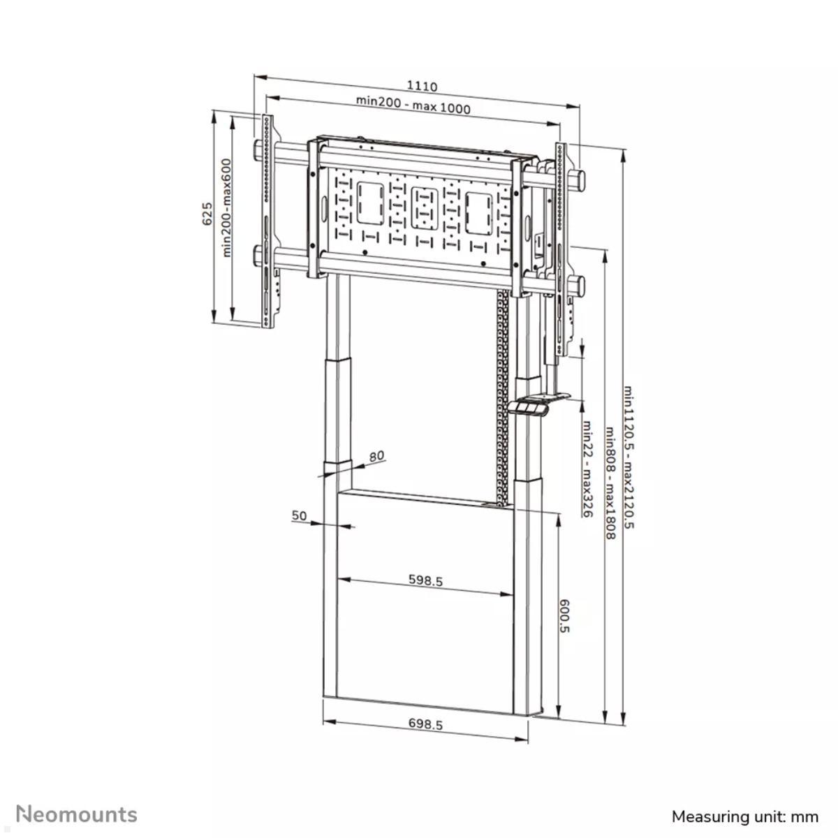 Neomounts MOVE Lift X Boden-Wand-Halterung 65-105 Zoll motorisiert, Höhenverstellung 1120-2120 mm