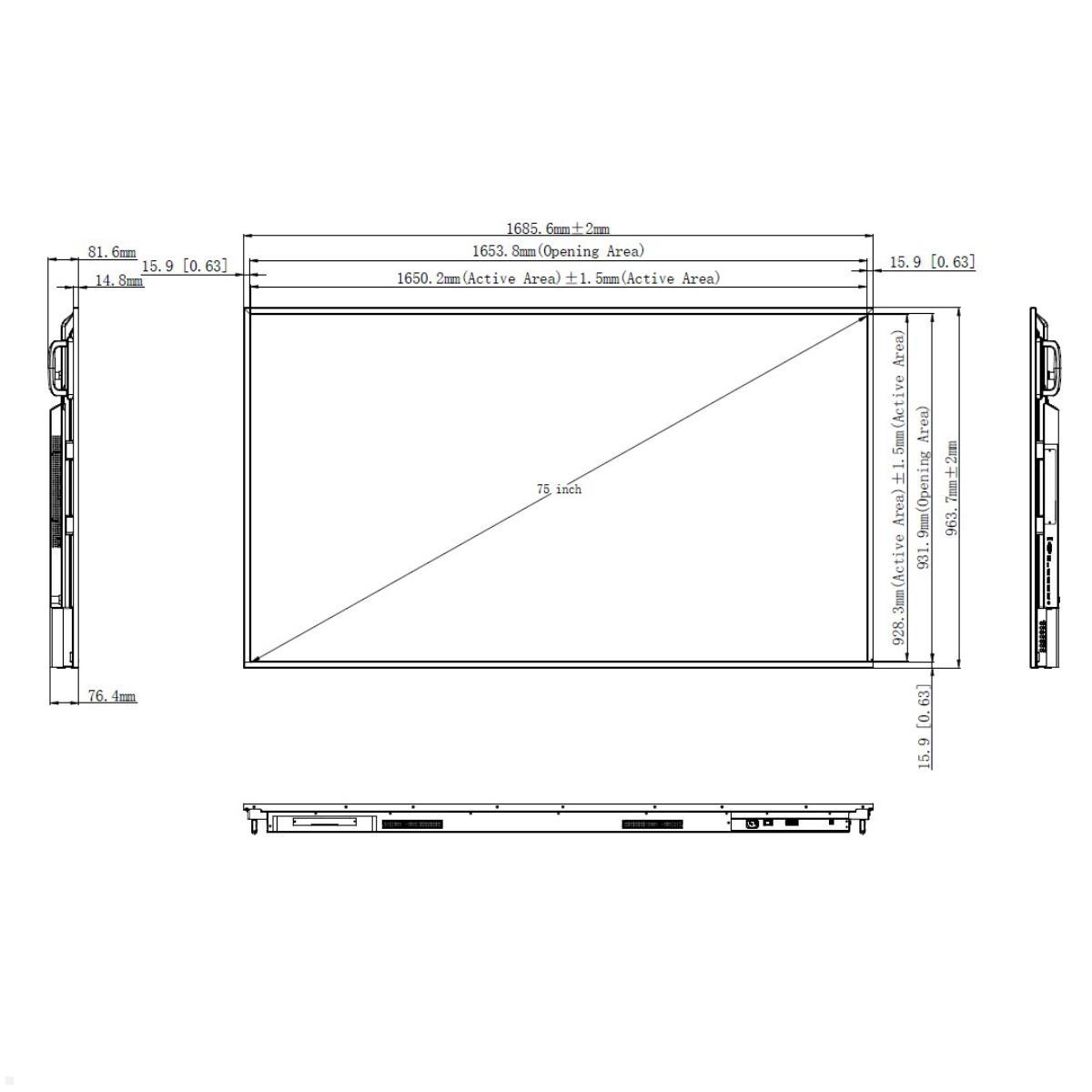 Clevertouch CL Pro Serie Commercial Display 75” (12975CLPRO), Maße