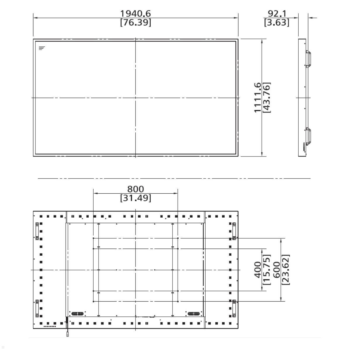 Hyundai D86XMQI Indoor Display Slim 86 Zoll UHD (4K) mit I/R Touch, Maße