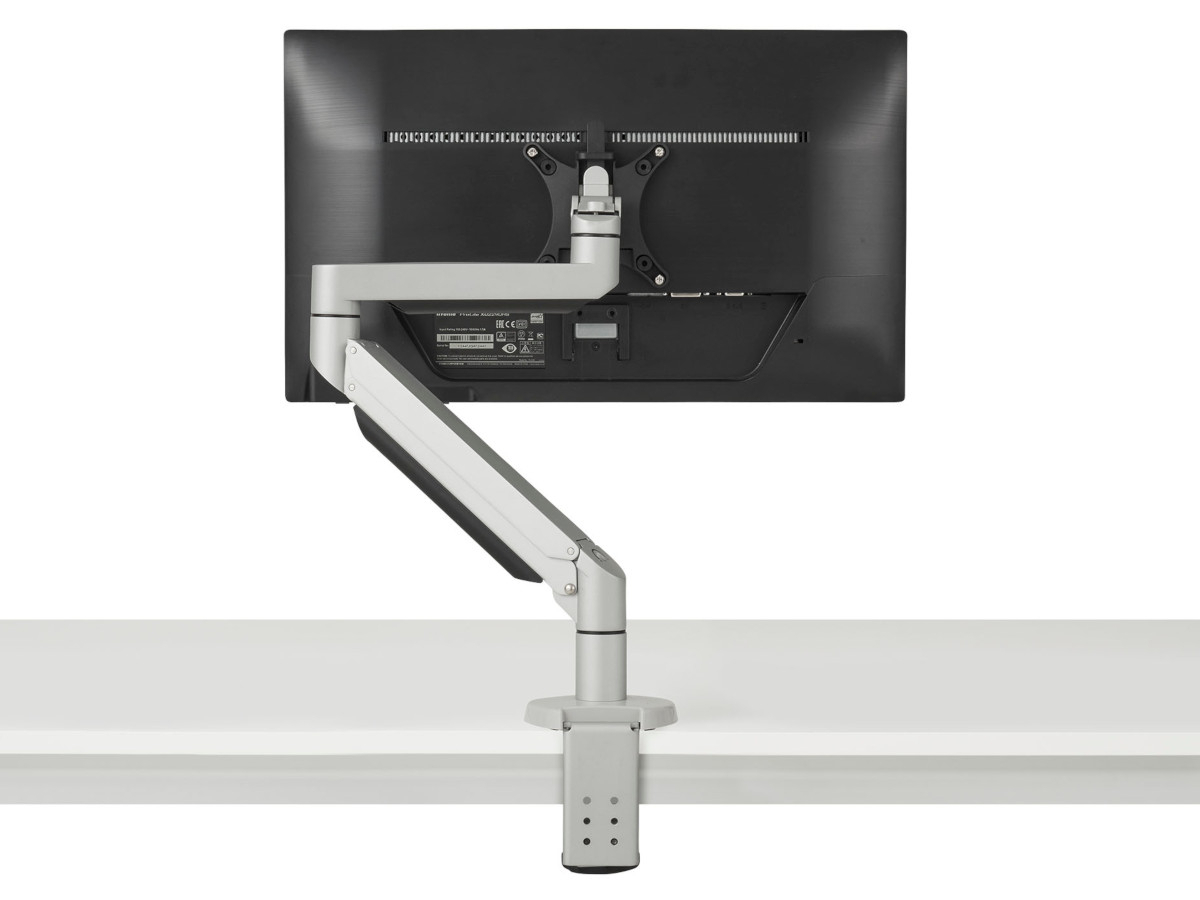 BakkerElkhuizen Premium Office Monitor Tischhalterung Klemme bis 32 Zoll, silber höhenverstellbar