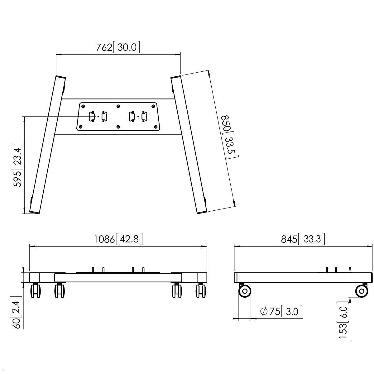 Vogels Connect-it PFT 8530 Wagenrahmen für Touchdisplays, schwarz, Zeichnung Maße Vogels Connect-it PFT 8530 Wagenrahmen für Touchdisplays, schwarz, Zeichnung Maße