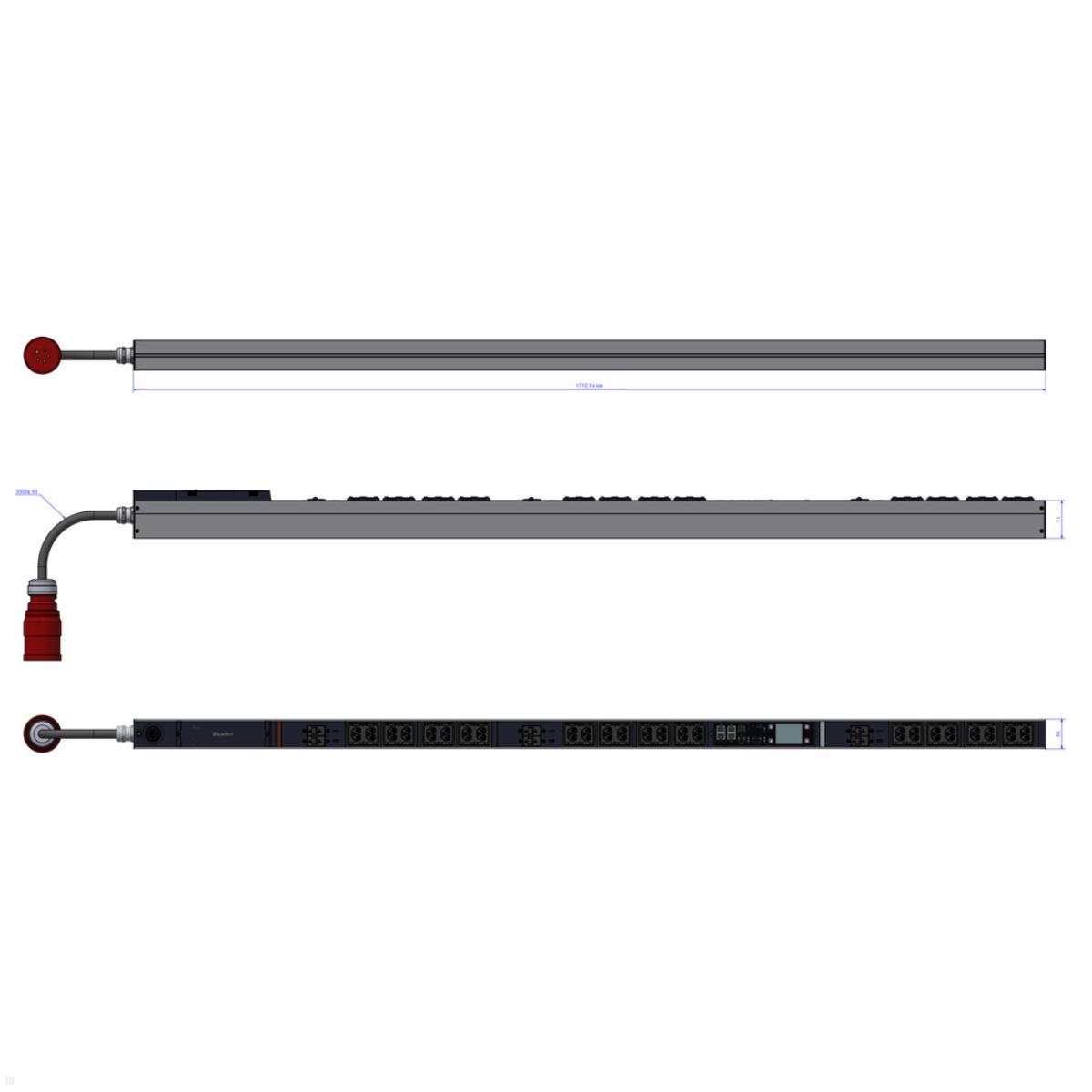 Bachmann BN PRO M+ Metered – 32A Rack PDU mit 24xCombo 6xMCB, 3,0m CEE 32A/5p (BM0024760), Stromverteiler vertikal