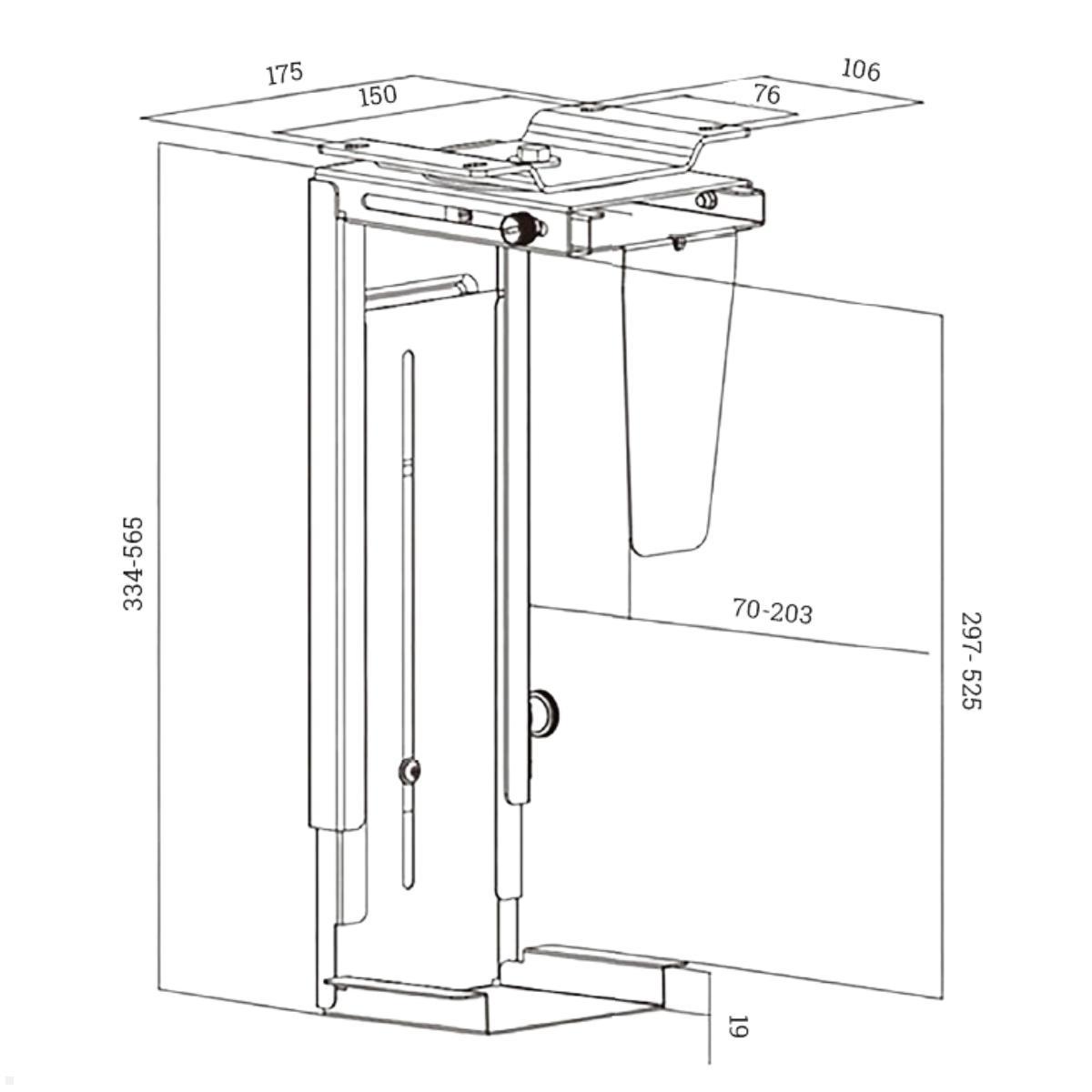 TecLines TPH001W PC Halterung drehbar Untertisch 70-203 mm, weiß, Maße