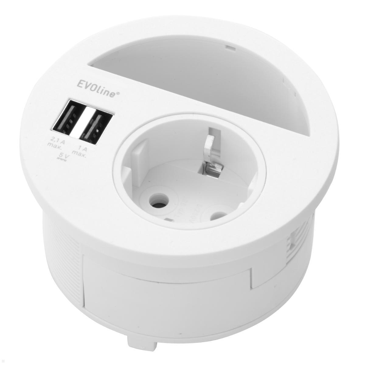 EVOline Circle80 Einbausteckdose mit 1x USB-A / 1x USB-C Charger, weiß geringe Einbautiefe EVOline Circle80 Einbausteckdose mit 1x USB-A / 1x USB-C Charger, weiß geringe Einbautiefe