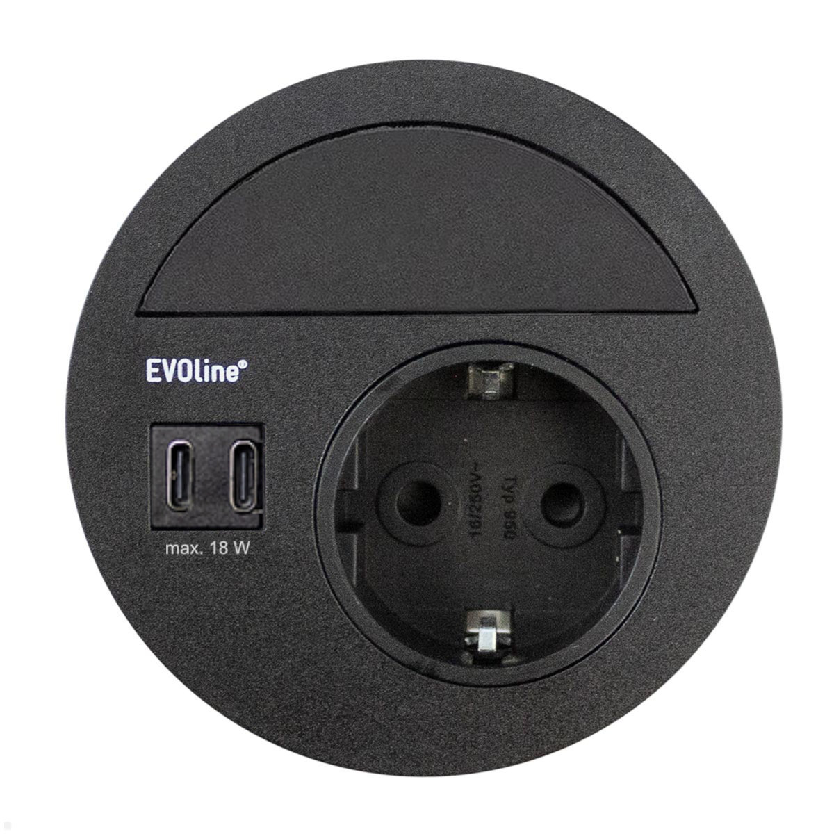 EVOline Circle80 Einbausteckdose mit USB-Charger C/C geschlossen, schwarz EVOline Circle80 Einbausteckdose mit USB-Charger C/C geschlossen, schwarz