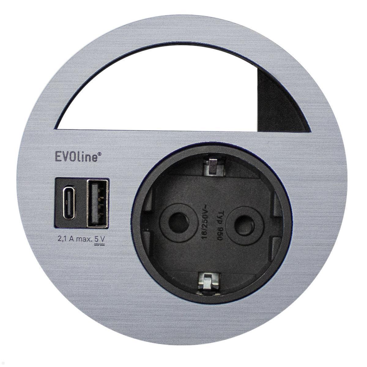 EVOline Circle80 Einbausteckdose mit USB-Charger A/C, Edelstahl EVOline Circle80 Einbausteckdose mit USB-Charger A/C, Edelstahl