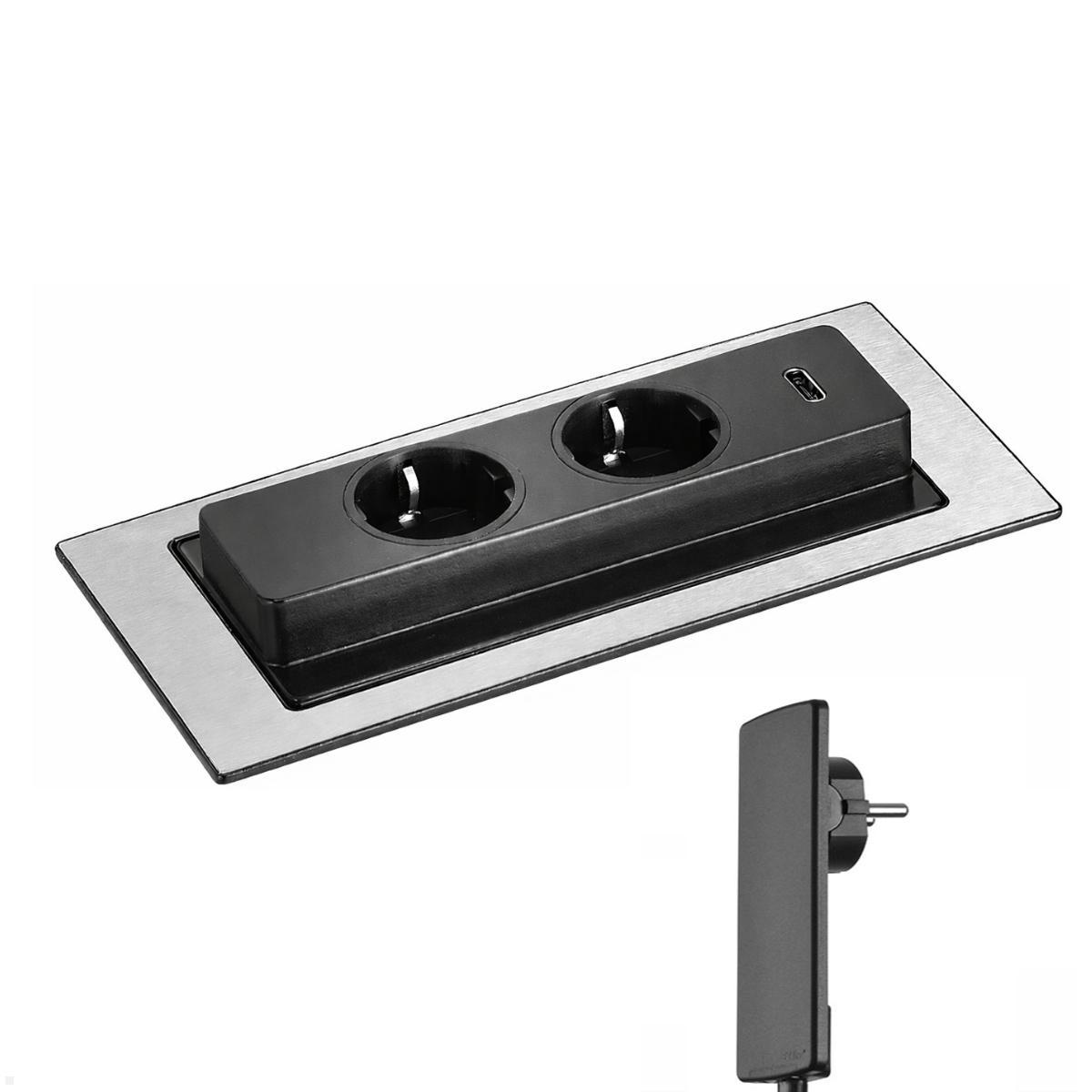 EVOLine BackFlip mit PlugFix, 2x Steckdose mit USB-C Charger