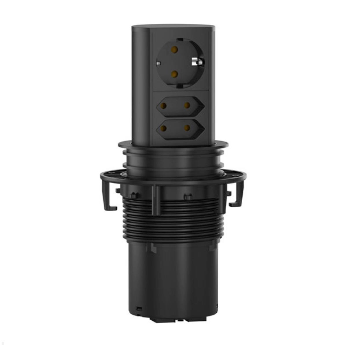 Bachmann ELEVATOR versenkbare Steckdose, 1x CEE7/3, 2x Euro, schwarz (928.0037)