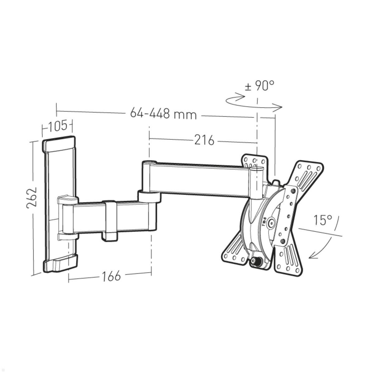 Erard WAM 200TW3 neigbare, schwenkbare TV Wandhalterung 19 - 49 Zoll Zeichnung