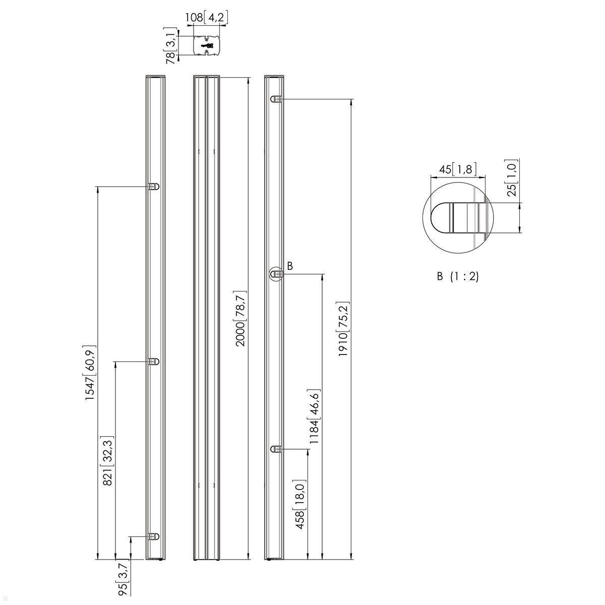 Vogels Connect-it PUC 2720 - 200 cm Säule für Bodenhalterung, silber, Zeichnung Maße Vogels Connect-it PUC 2720 - 200 cm Säule für Bodenhalterung, silber, Zeichnung Maße