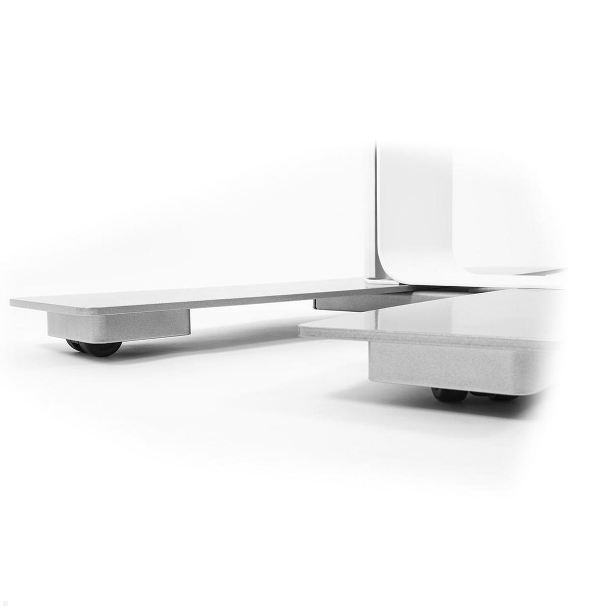 Erard WILL 1050 L mobiler TV Standfuß mit Ablage 30-65 Zoll, weiß, Detailbild Rollen Erard WILL 1050 L mobiler TV Standfuß mit Ablage 30-65 Zoll, weiß, Detailbild Rollen