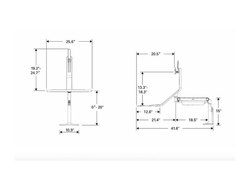 Humanscale QuickStand Lite QSLBHC Sitz-Steh-Halterung Maße