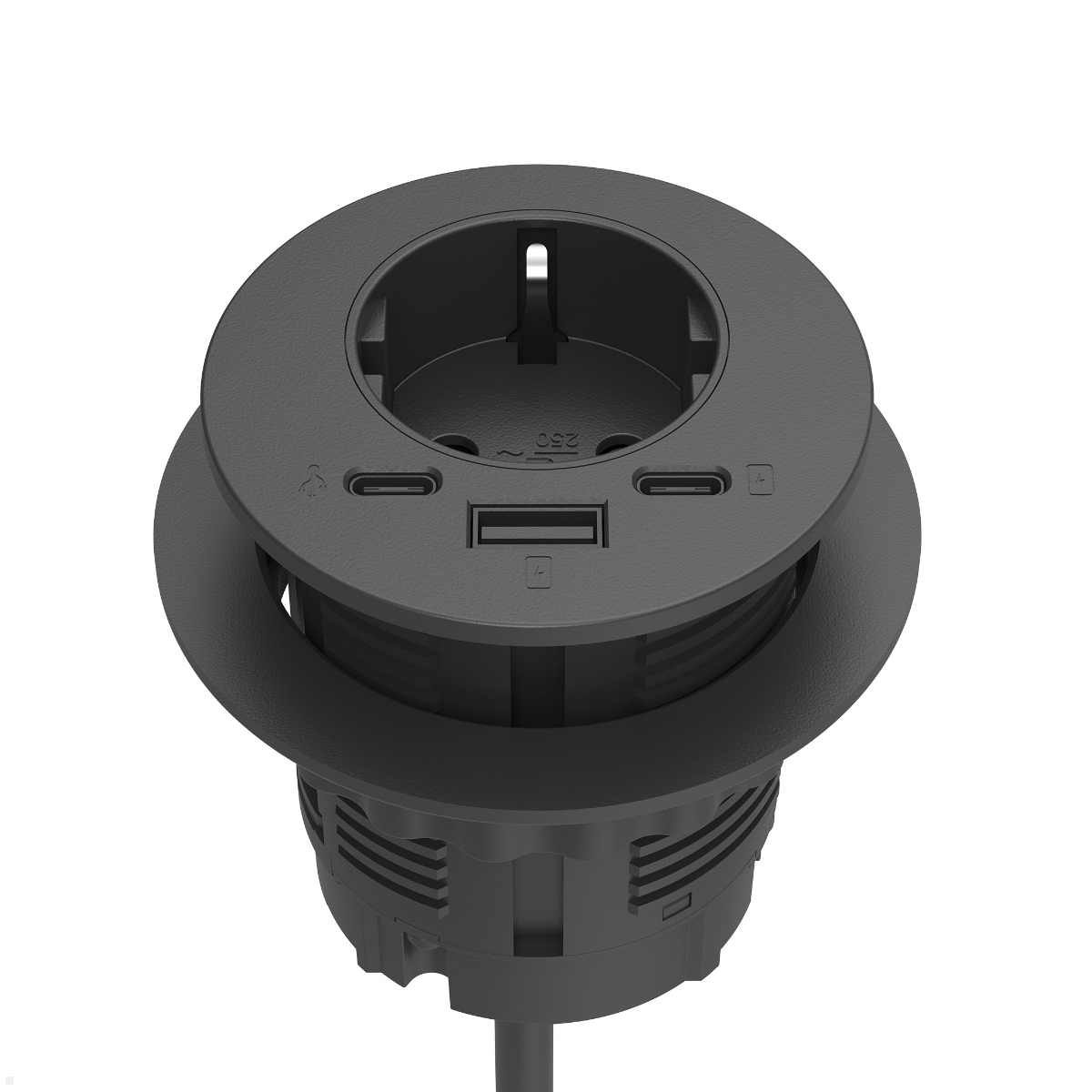 Fellowes Power-Spot Einbausteckdose mit USB-A/C Charger, USB-C Extension (100091677), schwarz