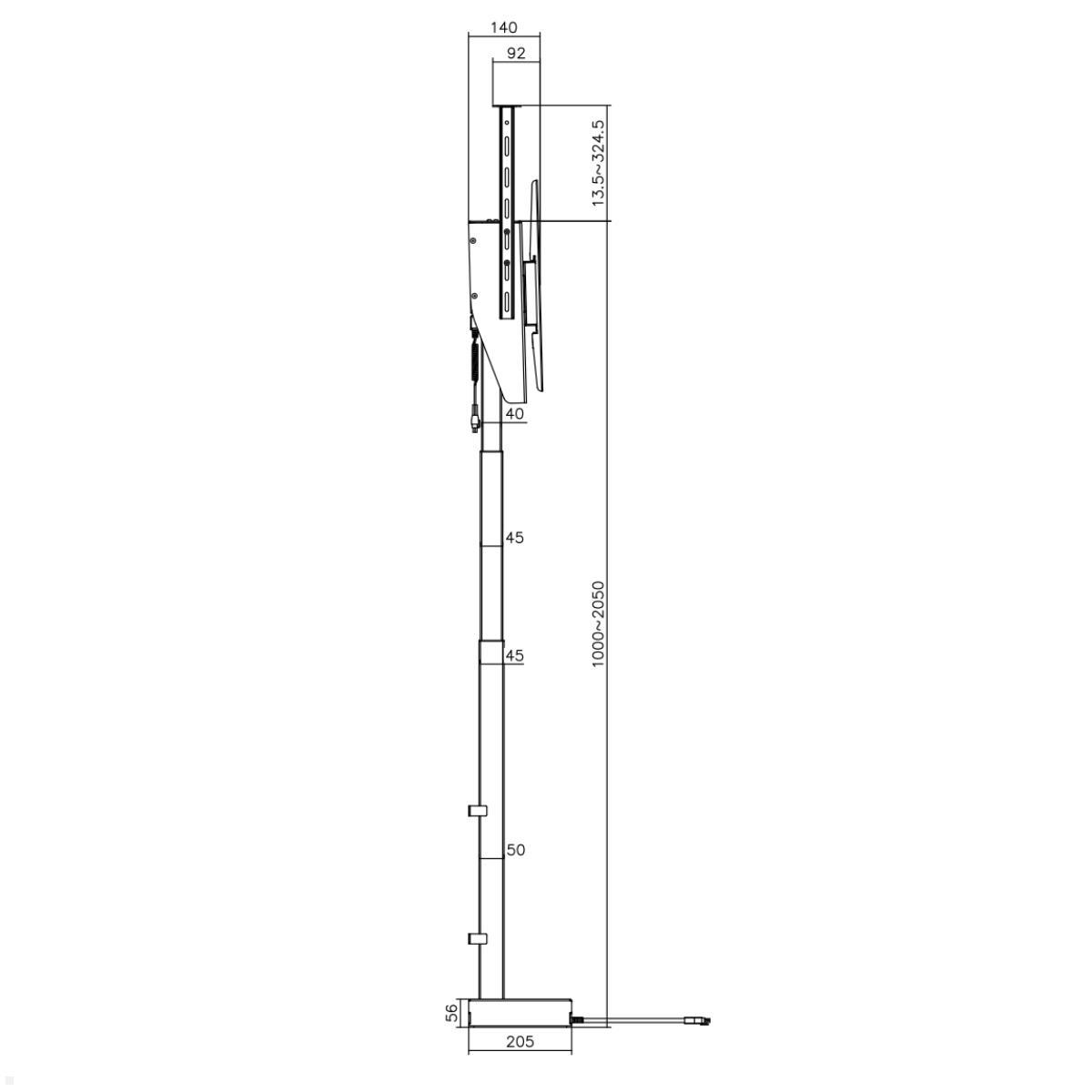 MonLines MLS041B Einbau TV Lift schwenkbar, 37-80 Zoll, 1050mm, schwarz, motorisierter TV Lift schwarz