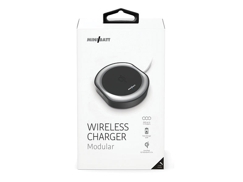 miniBatt MB-MODULAR erweiterbares Qi-Ladegerät FAST CHARGE Verpackung miniBatt MB-MODULAR erweiterbares Qi-Ladegerät FAST CHARGE Verpackung