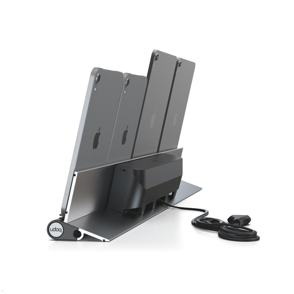 udoq 700 Ladestation für 4 Tablets – Aluminium Schiene Silber