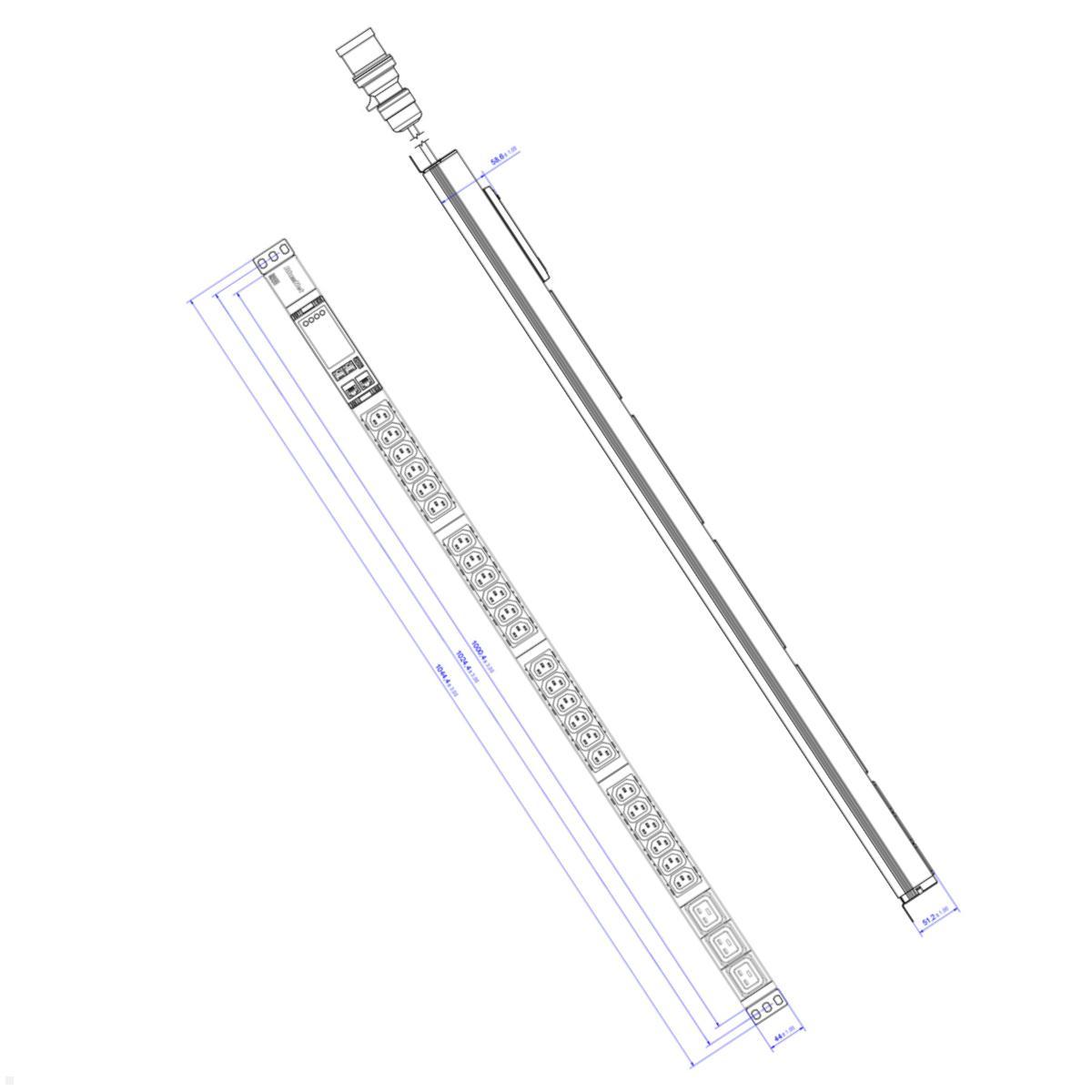 Bachmann BN ESSENTIAL Metered - 16/3p Rack PDU mit 24xC13, 3xC19 & Display (BM0024222), Zeichnung