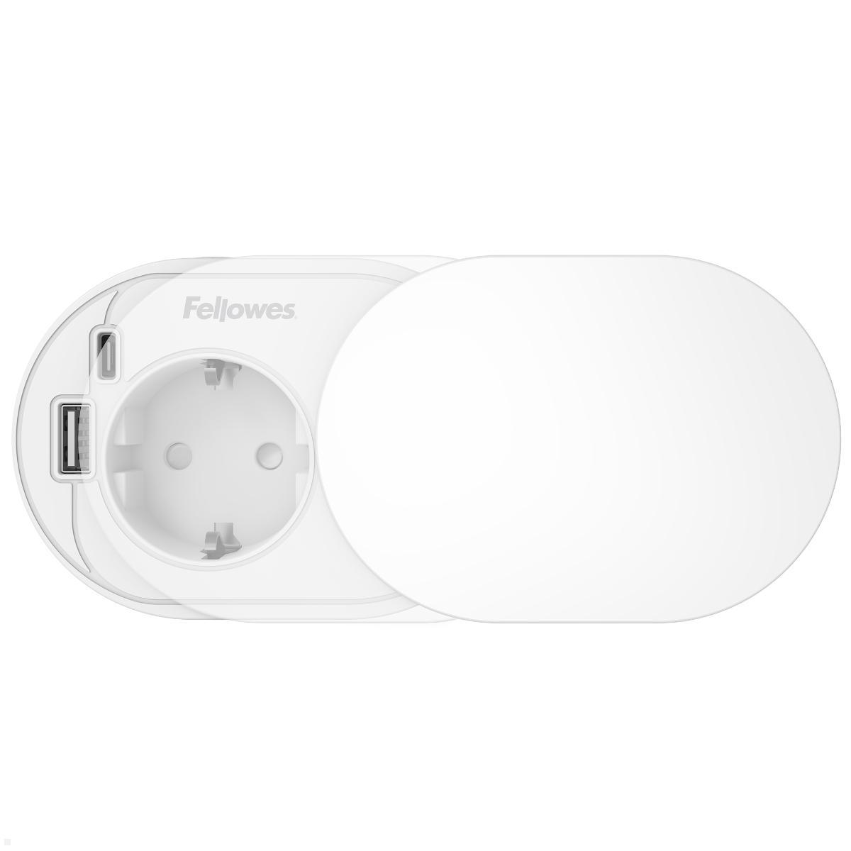 Fellowes Slide Power-Spot  Einbausteckdose mit USB A/ C Charger 30W, angedeuteter geschlossener Deckel