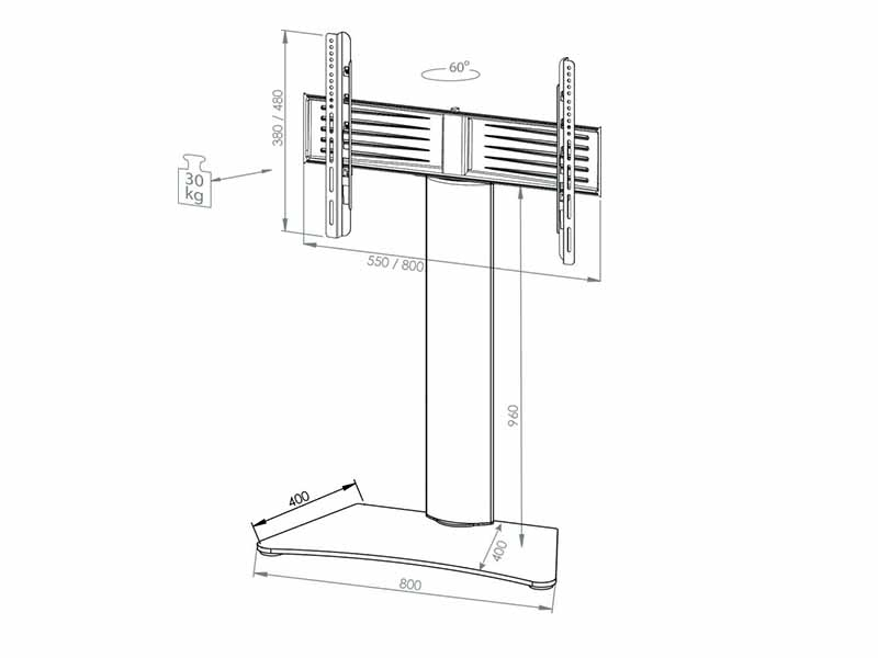 VCM Zental Fernsehständer ohne Regal Mattglas