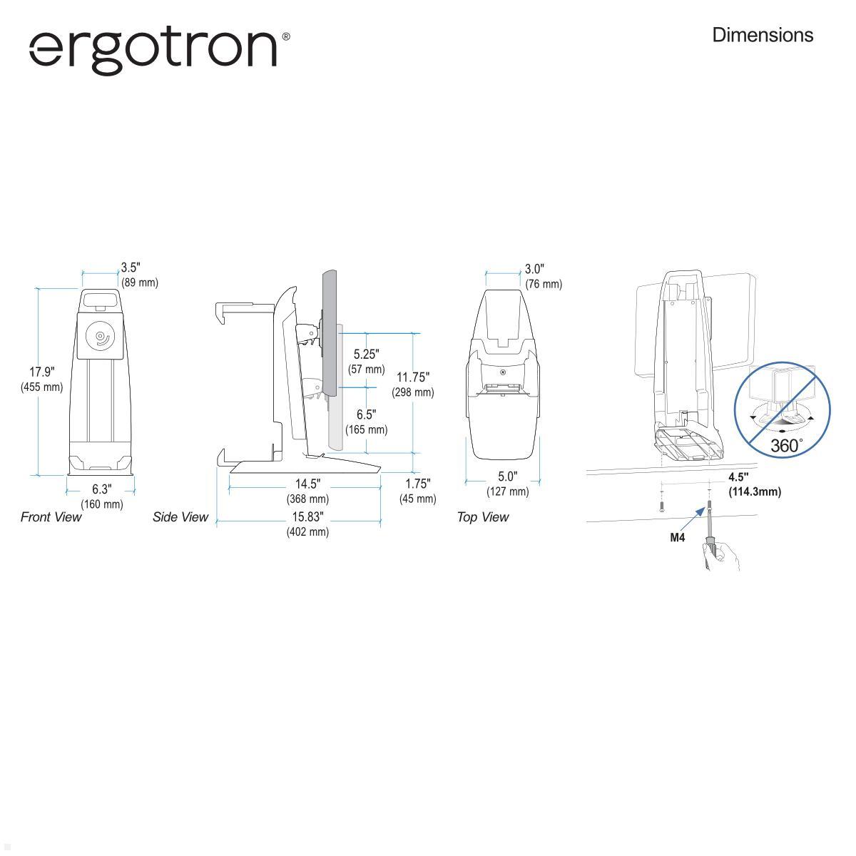 Ergotron Neo-Flex All In One SC Lift Standfuß (33-338-085) technische Zeichnung Ergotron Neo-Flex All In One SC Lift Standfuß (33-338-085) technische Zeichnung