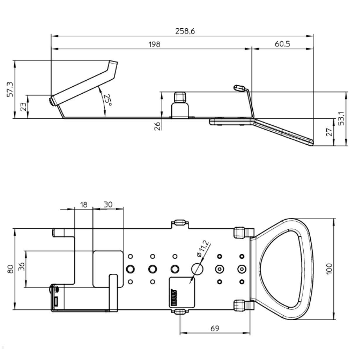 Novus POS connect plate Verbindungsplatte Newland N910 Zeichnung mit Maßen