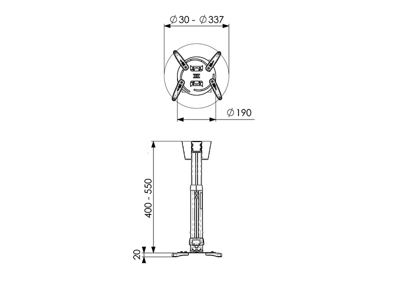 Vogels PPC 1540 Beamer Deckenhalterung 400-550mm 15kg weiß Zeichnung Vogels PPC 1540 Beamer Deckenhalterung 400-550mm 15kg weiß Zeichnung