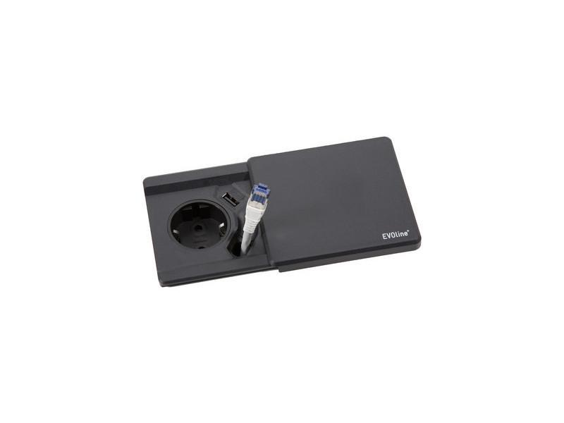 EVOline Square80 Einbausteckdose 1x Schuko mit USB und CAT6 Patchkabel schwarz EVOline Square80 Einbausteckdose 1x Schuko mit USB und CAT6 Patchkabel schwarz