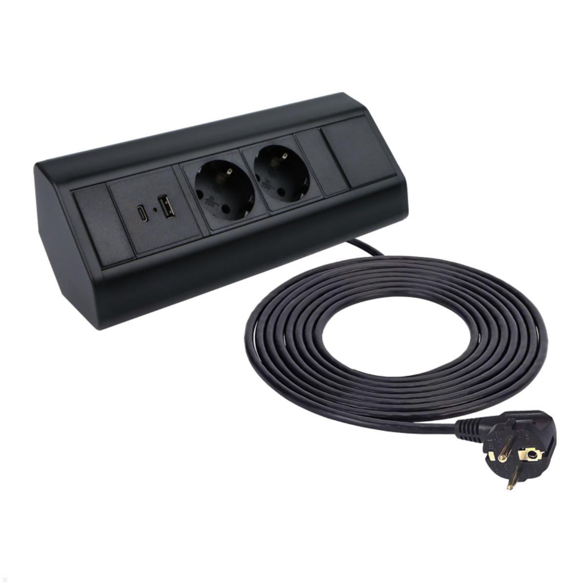 TecLines TAS003 2-fach Ecksteckdose mit 2x USB A+C Charger, inkl. Kabel