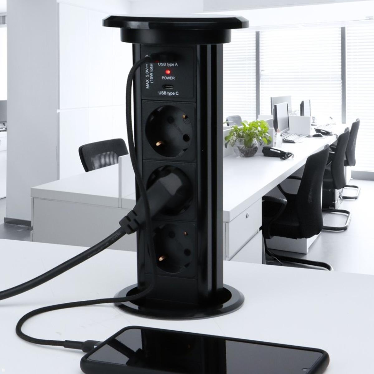TecLines TVS007B versenkbare 3-fach Steckdosenleiste mit USB-Charger A/C, schwarz Anwendung Küche TecLines TVS007B versenkbare 3-fach Steckdosenleiste mit USB-Charger A/C, schwarz Anwendung Küche