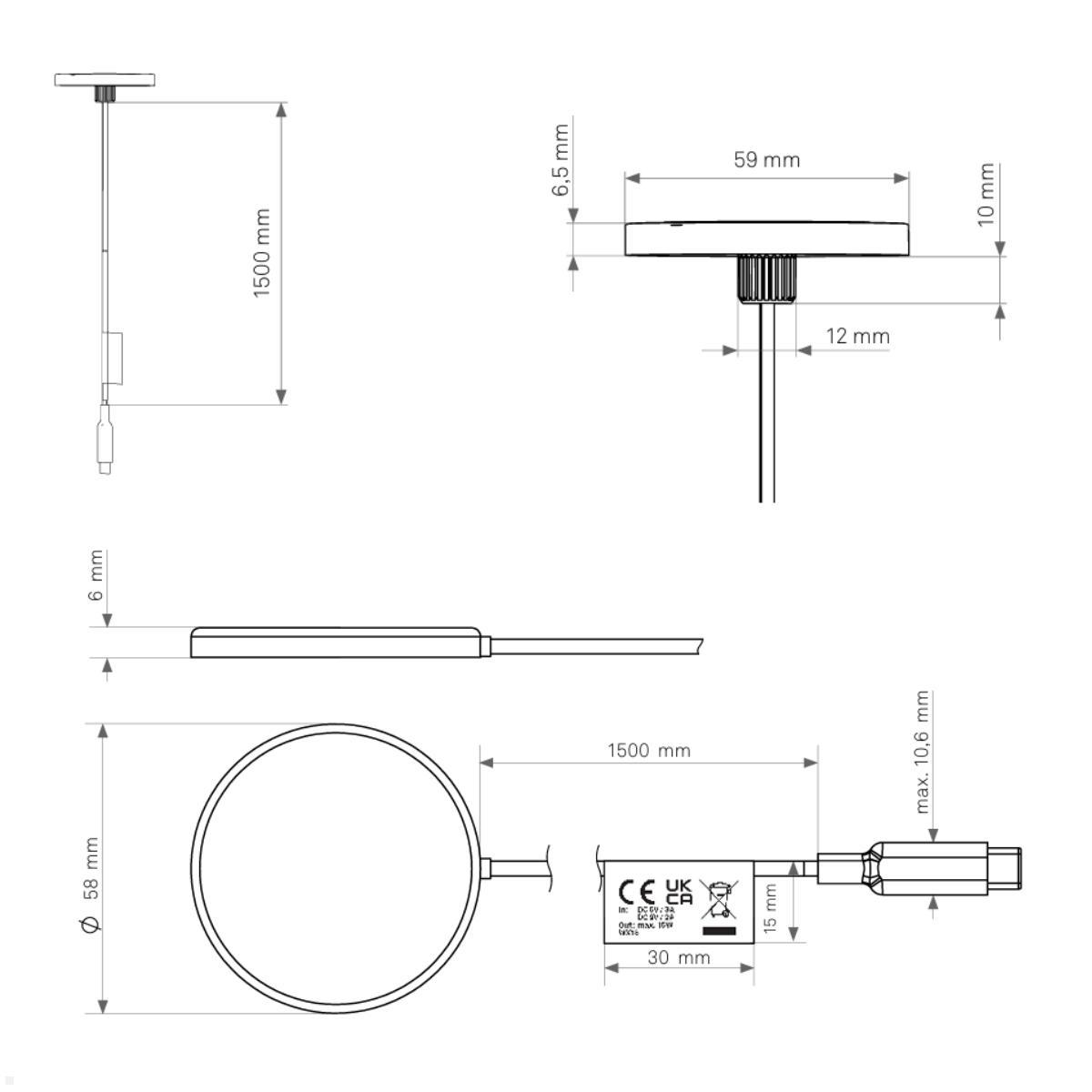 EVOline Wall DisQ drahtloses Ladepad, schwarz (159909141100), kompakter Wandeinbau 30 mm