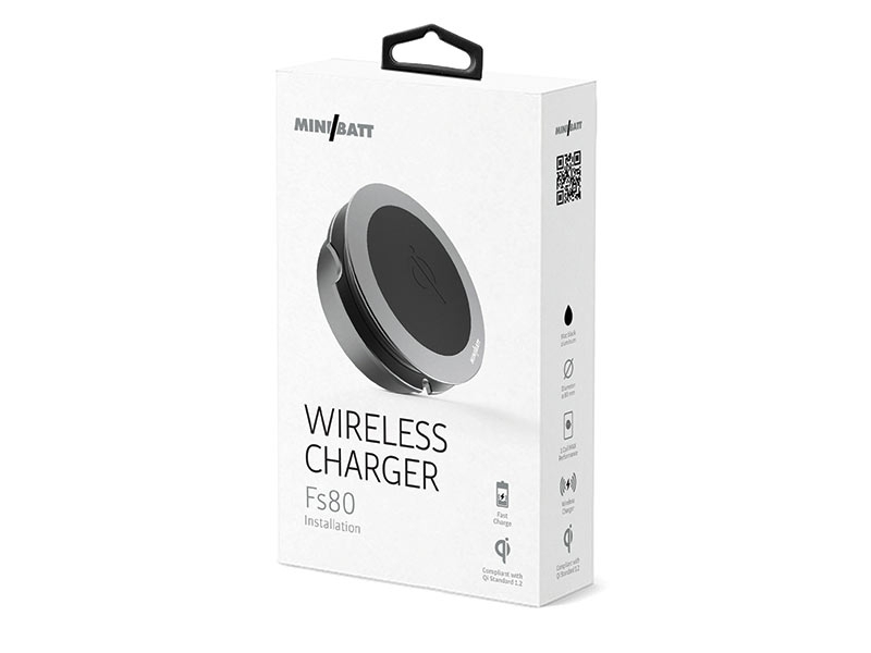 miniBatt MB-FS80 kabelloses Qi-Ladegerät für Möbeleinbau, titan Verpackung