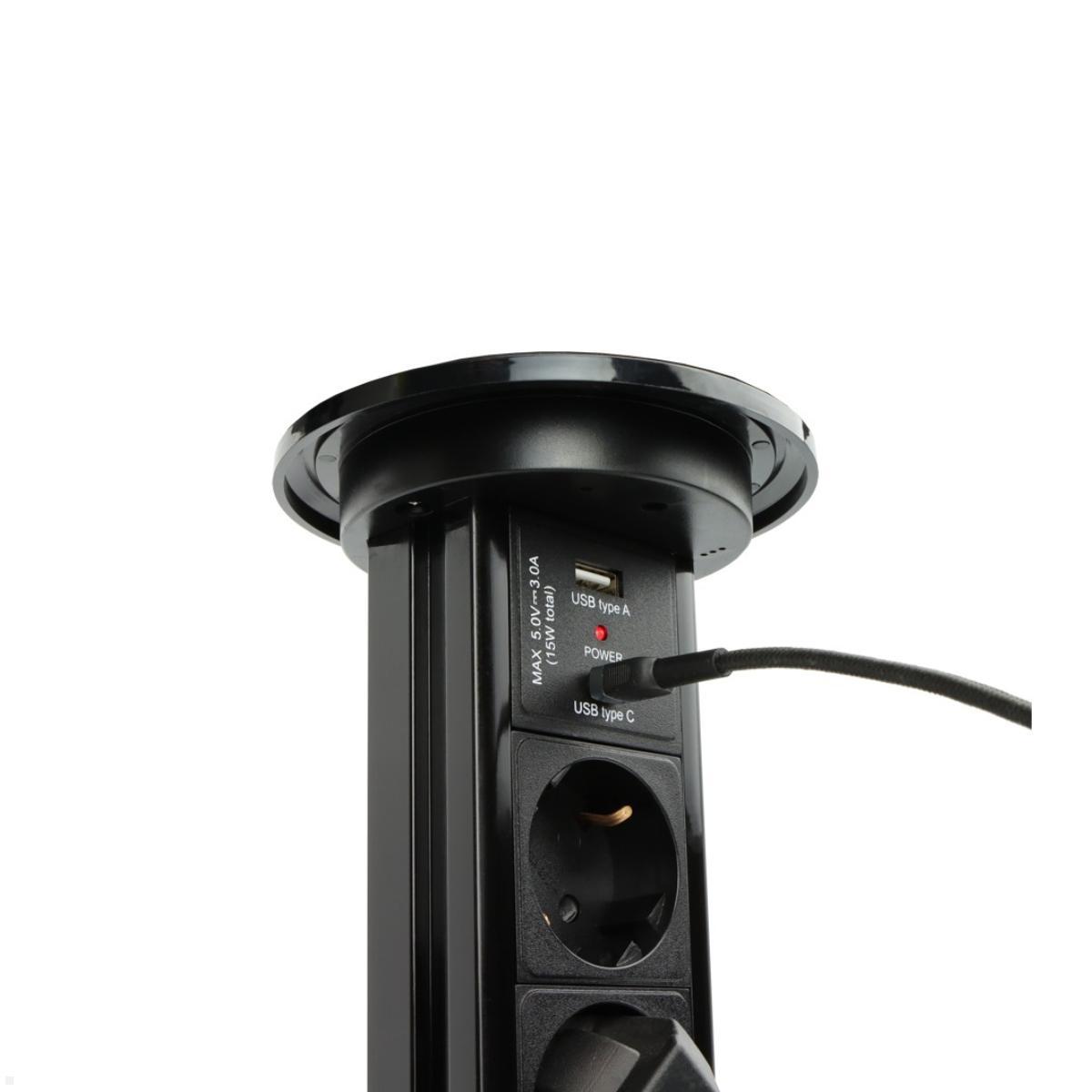 TecLines TVS007B versenkbare 3-fach Steckdosenleiste mit USB-Charger A/C, schwarz 3600 Watt Leistung TecLines TVS007B versenkbare 3-fach Steckdosenleiste mit USB-Charger A/C, schwarz 3600 Watt Leistung