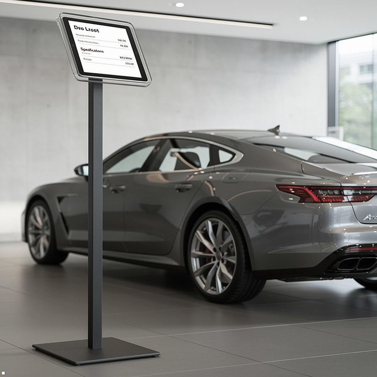 TabLines TBS019 Tablet Bodenständer mit VESA Halterung neigbar, eckig, Autohaus