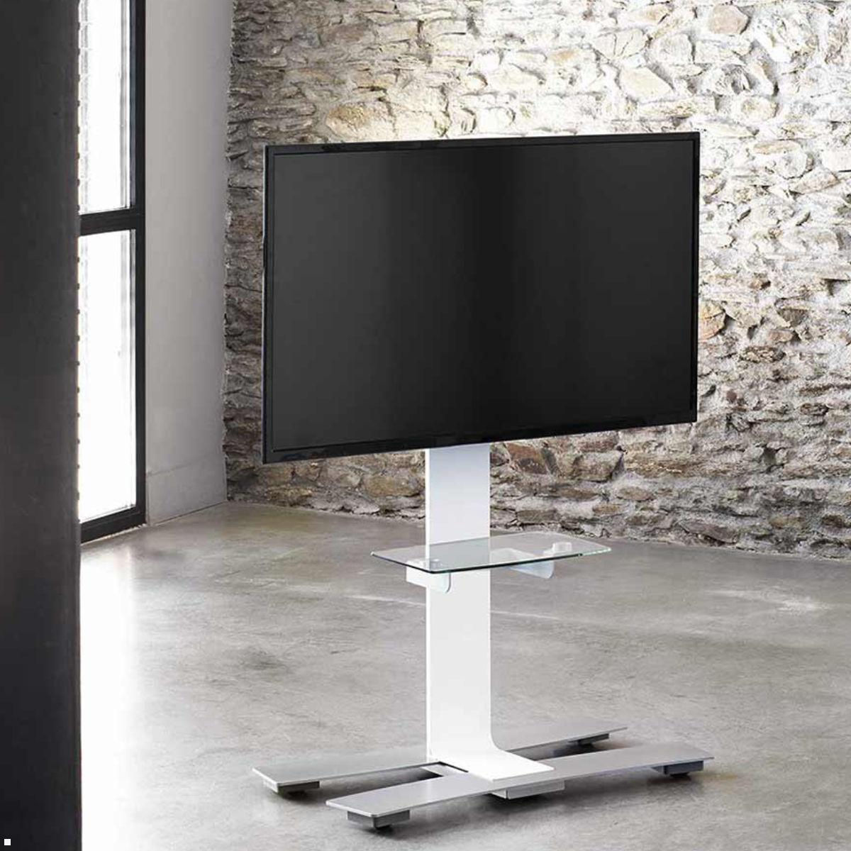 Erard WILL 1050 L mobiler TV Standfuß mit Ablage 30-65 Zoll, weiß, Anwendungsbeispiel Erard WILL 1050 L mobiler TV Standfuß mit Ablage 30-65 Zoll, weiß, Anwendungsbeispiel