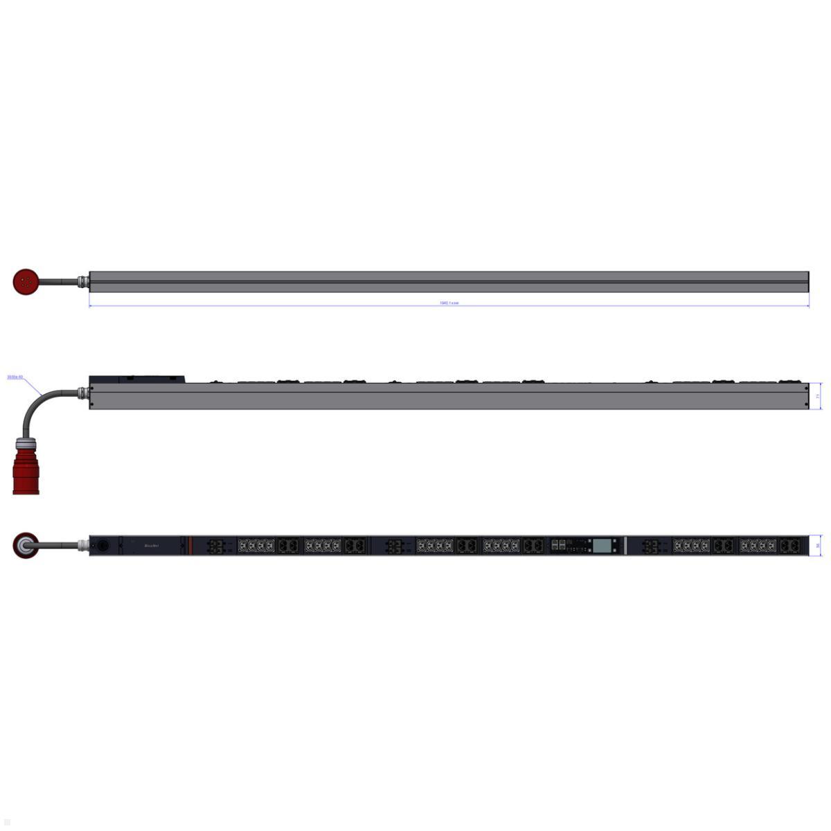 Bachmann BN PRO M+ Metered – 32A Rack PDU mit 24xC13 12xCombo 6xMCB, 3,0m CEE 32A/5p (BM0024758), Energiemessung Rechenzentrum