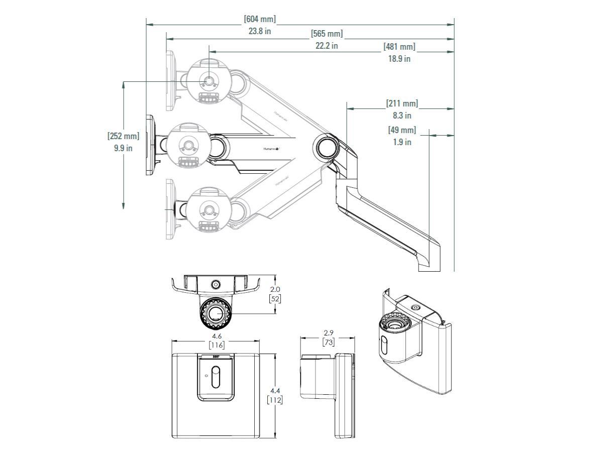 Humanscale M8.1 Monitor Wandhalterung gerade schwarz (M81HMBETB) Technische Zeichnung Humanscale M8.1 Monitor Wandhalterung gerade schwarz (M81HMBETB) Technische Zeichnung