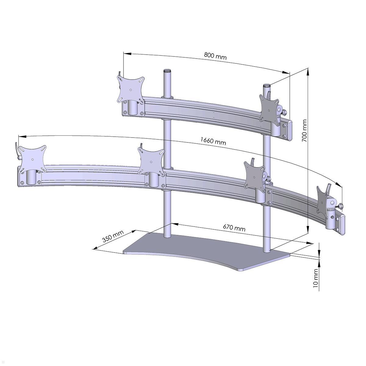 MonLines MTH305G Para 4+2 Monitor Tischhalter Standfuß bis 19 Zoll, grau, Zeichnung Maße