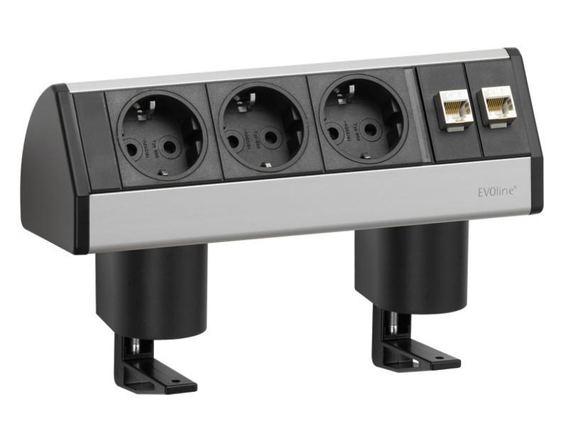 EVOline Dock Data small Tischanschlussfeld 3-fach Steckdose mit Zwinge, silber EVOline Dock Data small Tischanschlussfeld 3-fach Steckdose mit Zwinge, silber